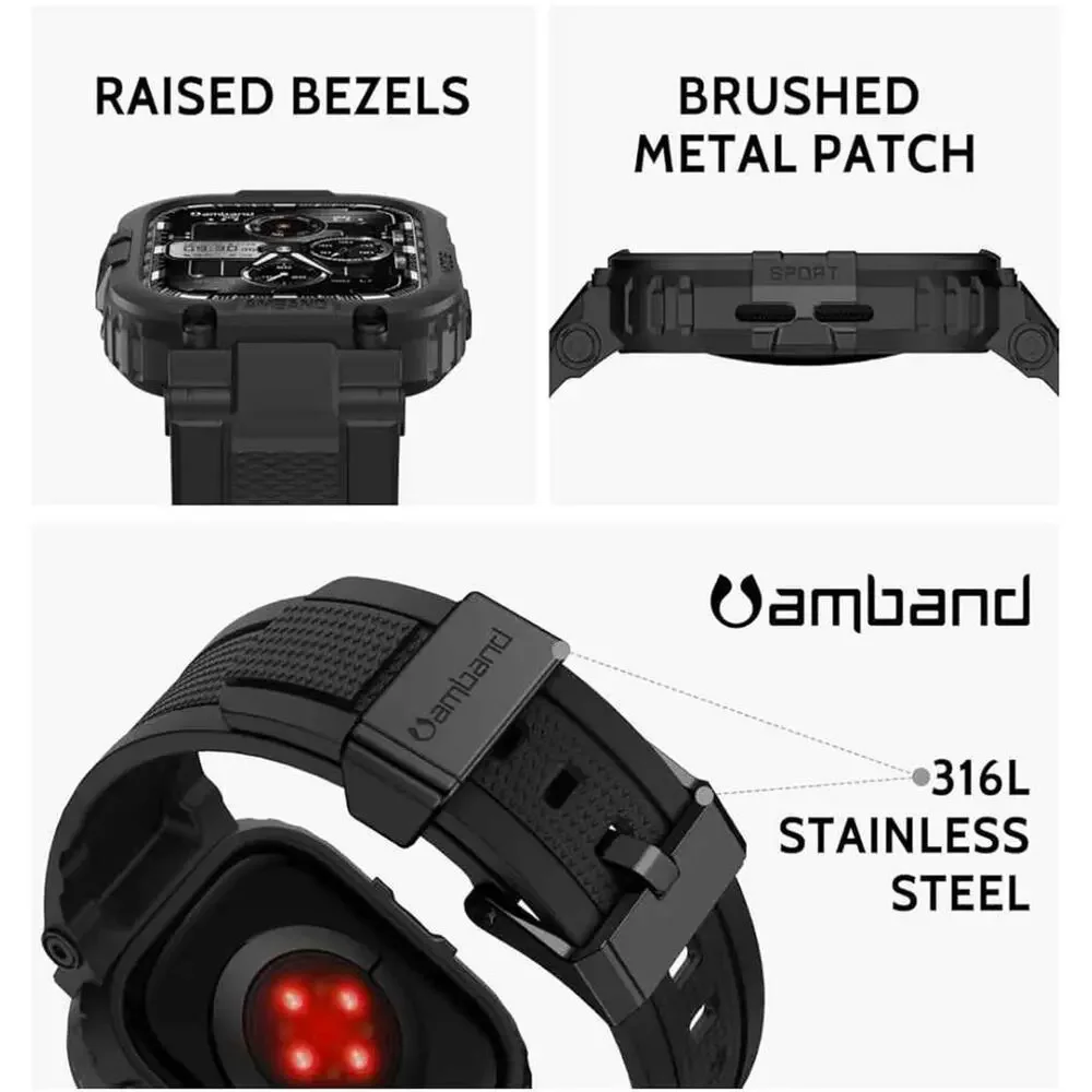 Amband Rugged Watch Case with Band Case Compatible with Apple Watch 46mm for Men